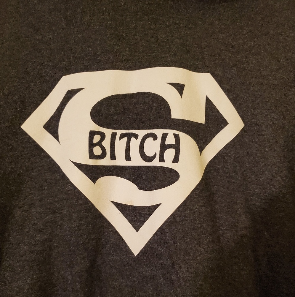 Super Bitch Gray Long Sleeve Pull on Hoodie Size L